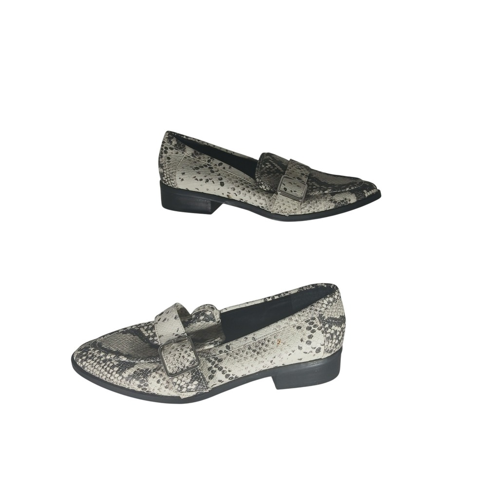 Bleecker & Bond Demi Loafers 6.5 Grey Snakeskin Buckle Flats Almond Toe
